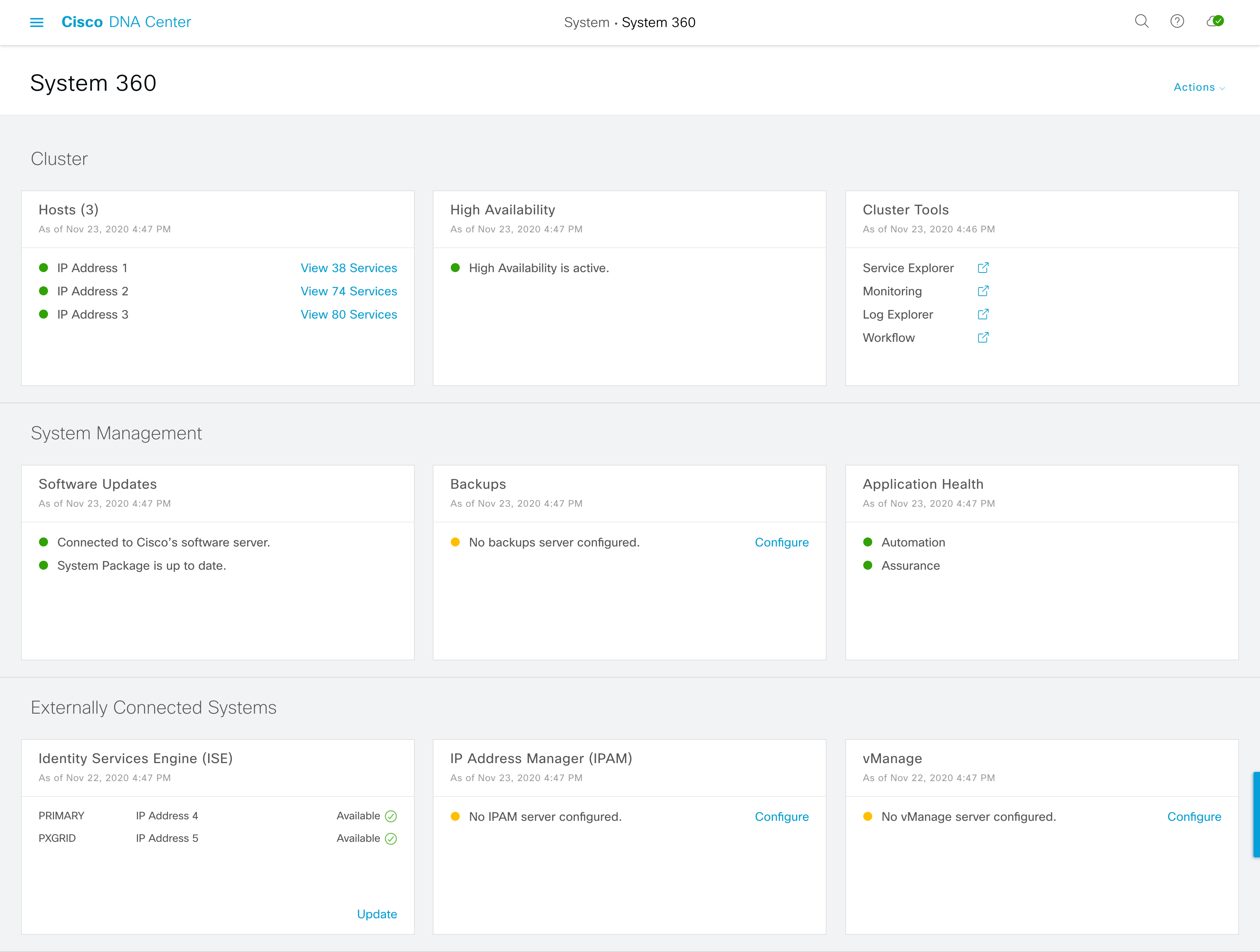 Full-page screenshot of System 360 Dashboard